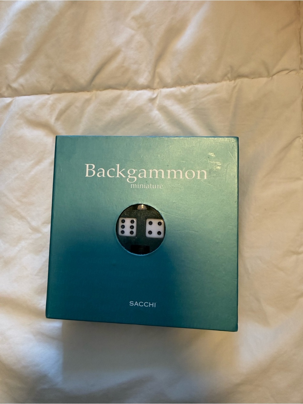 "Sacchi Miniature" branded backgammon set